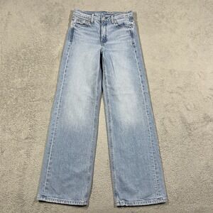 AYR The Secret Sauce Jeans Womens 24S Straight Wide Leg Blue Denim Distressed